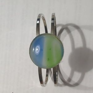 Hinged silver stained glass bracelet